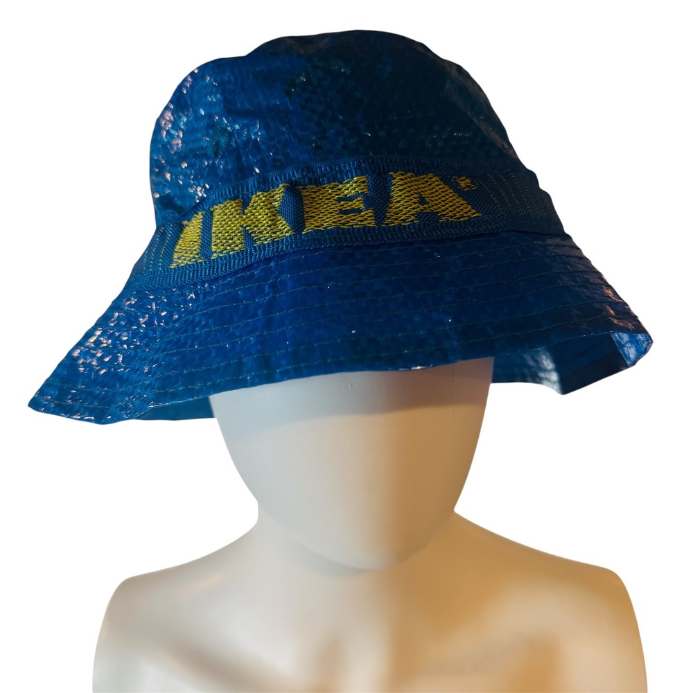 IKEA KNORVA Bucket Hat Blue Frakta Bag Material Yellow Lining Unisex Streetwear